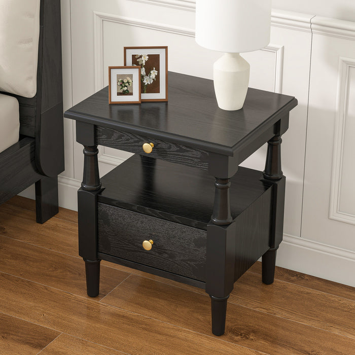 Emma Table de Nuit en Bois a 2 Tiroirs pour Chambre a Coucher avec Pieds Antiderapants, Noir