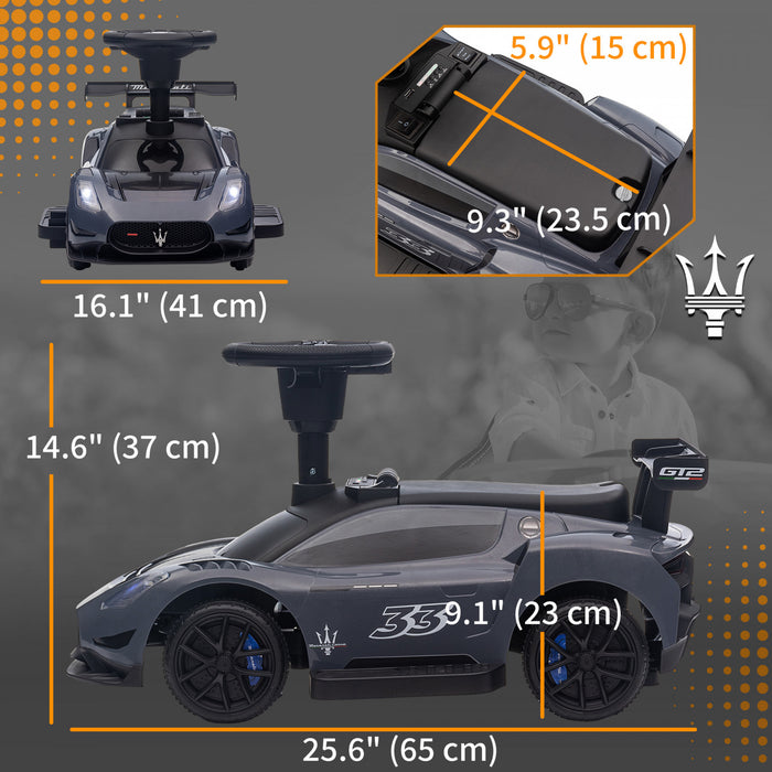 Qaba Voiture Electrique Sous Licence Maserati Gt2 6 V Pour Enfants, Alimentee Par Batterie, Avec Rangement Sous Le Siege, Phares Led, Musique Mp3, Pour 18 A 60 Mois, Gris