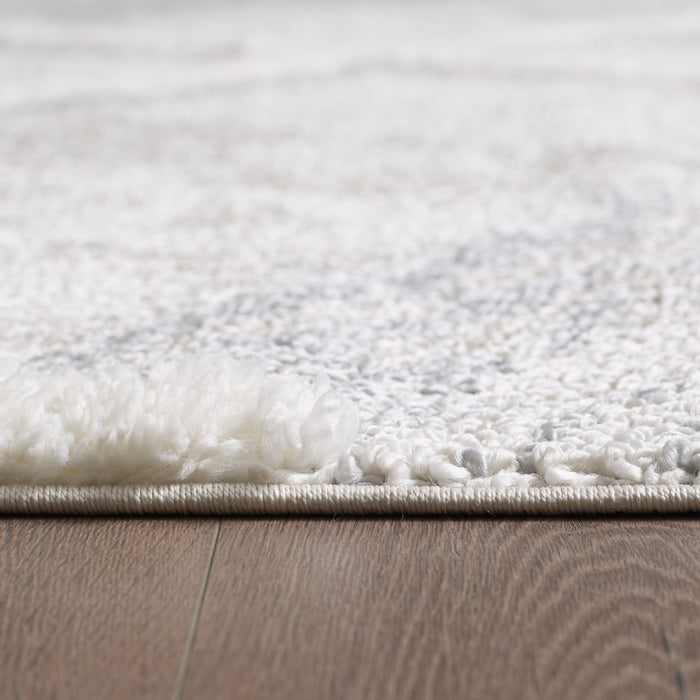 Carpette à poil long Lola crème à motif de treillis et de lignes - 6 pi 7 po x 9 pi 6 po