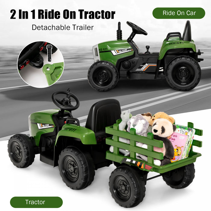 Costway Tracteur A Remorque Electrique 12v Avec Telecommande Et Lumieres Led