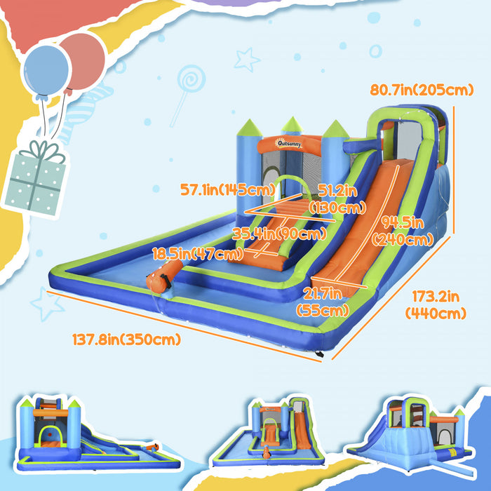 Outsunny Chateau Gonflable 5 En 1 Enfants Avec Double Toboggans Piscine Trampoline Mur D'escalade Canon A Eau, Exterieur Avec Souffleur Sac De Transport, Pour 3-8 Ans