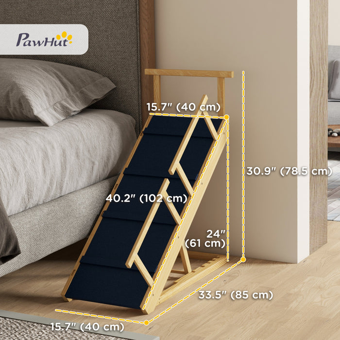Pawhut Escalier Pour Chien, Escalier Reglable Pour Animaux De Compagnie, Marches Pliables Avec Tapis Antiderapant Pour Chiens De Petite Et Grande Taille, Pour Lit Haut, Canape, Finition Bois Naturel