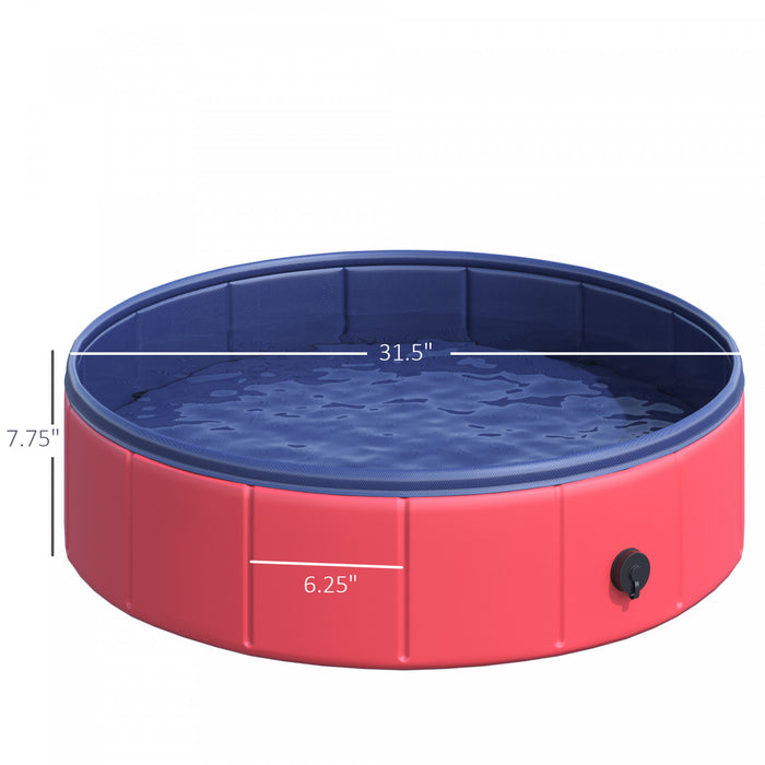 Pawhut Pliant Pvc Piscine De Bain Pour Chien Piscine Portable Pour Animaux De Compagnie Pour Enfants, Baignoire Exterieure/interieure Pour Chiots Avec Fond Antiderapant (Φ31,5\", Rouge)