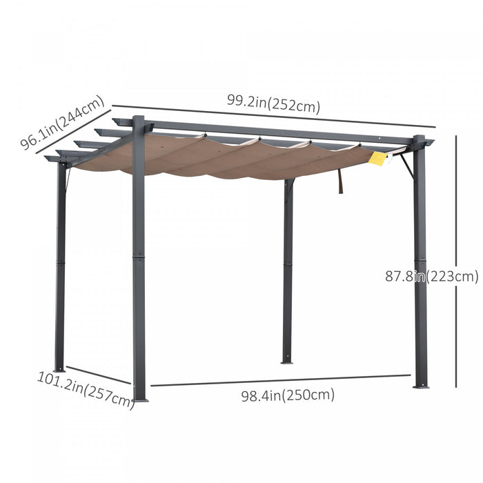 Outsunny 10' X 10' Pergola Gazebo En Aluminium Pour Jardin Auvent Couverture Carre Parasol Jardin Raisin Treillis Marron Cafe