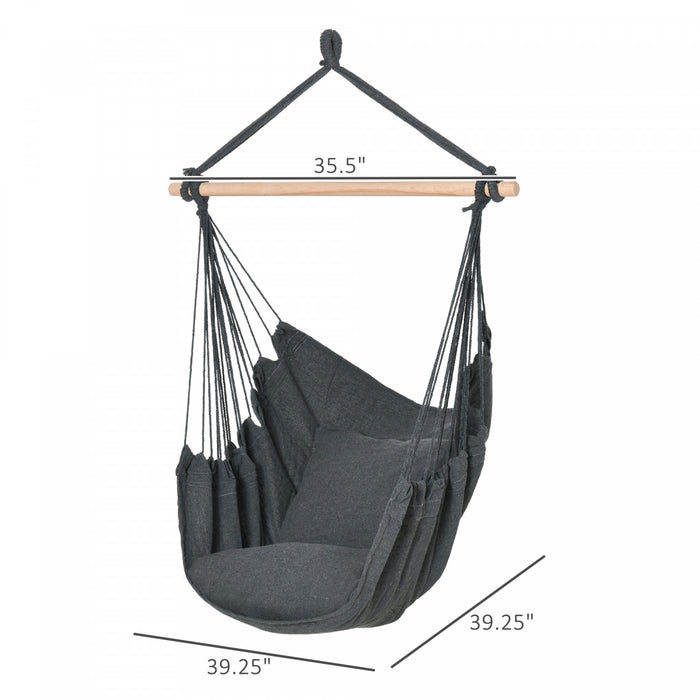 Outsunny Chaise Suspendue Hamac Balancoire De Porche En Corde De Coton Avec 2 Coussins Pour Interieur Exterieur Patio Jardin Chambre Gris Fonce