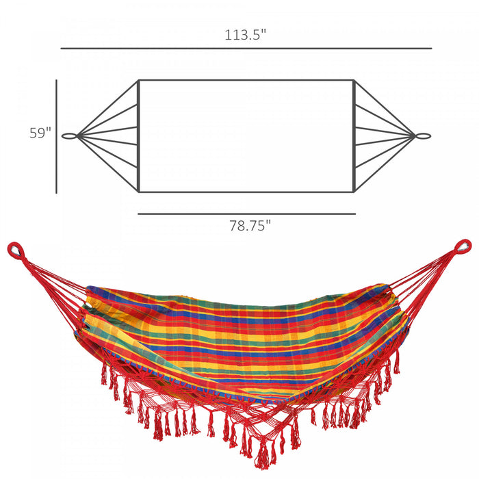Hamac De Style Bresilien Outsunny Lit De Camping Suspendu En Coton Extra Large Avec Sac De Transport, Pour Terrasse, Arriere-cour, Bord De Piscine, Rayures Arc-en-ciel
