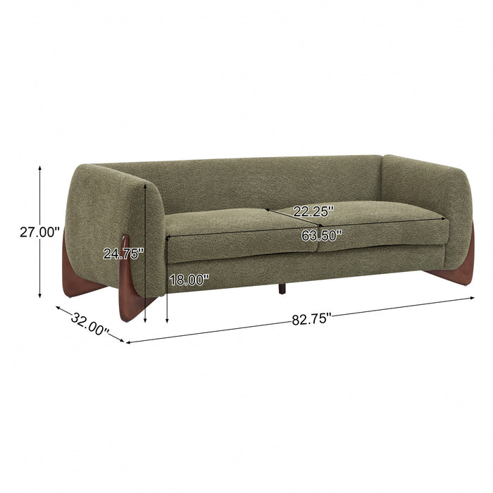 Harold Canape 3 places en bois de 82,75\" avec revetement boucle et sherpa, vert olive