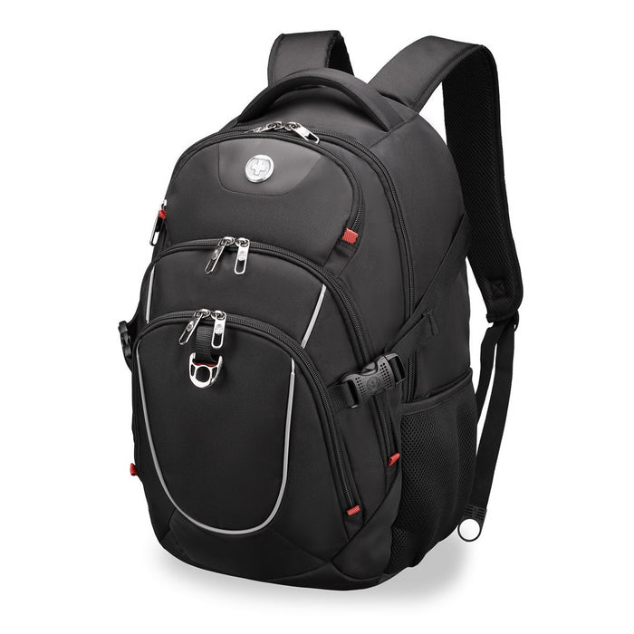 Sac a dos scolaire Swissdigital Kappel – Sac pour ordinateur portable de 17\", SDD Finder, systeme Add-A-Bag, bord reflechissant, multi-poches, ergonomique