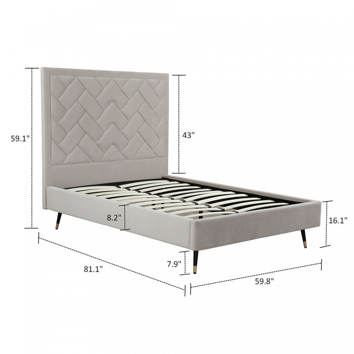 Lit double moderne Crosby en velours capitonne coloris grege