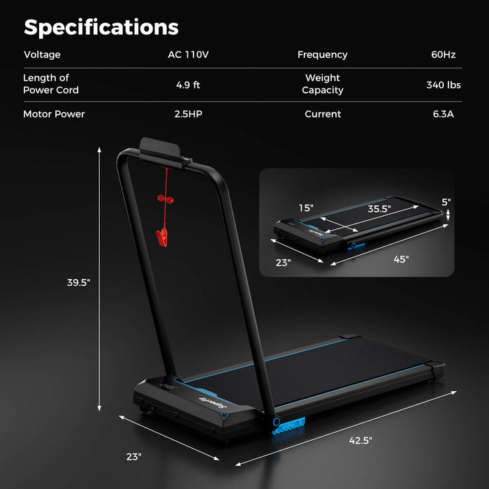 Costway 3 En 1 Tapis Roulant Pliant Avec Ecran Led A Telecommande Et App Pour Home Blue