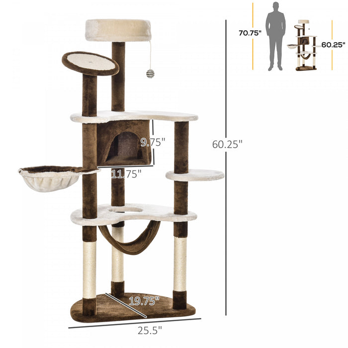 Pawhut Tour A Gratter Pour Arbre A Chat De 152,4 Cm Avec Poteau De Hamac
