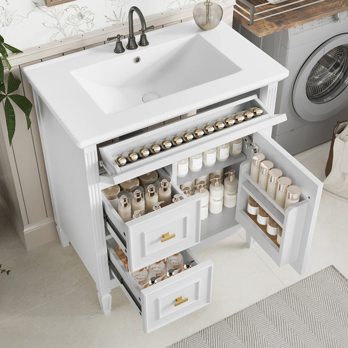 Olivia Meuble-lavabo de 30\" avec vasque en ceramique et bois caoutchouc massif, Blanc