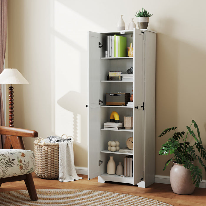 HOMCOM Armoire de garde-manger de 67po, armoire de rangement, blanc vieilli