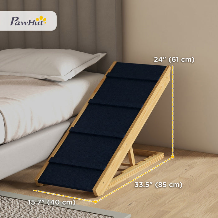 Pawhut Escalier Pour Chien, Rampe Reglable En Bois Pour Lit, Canape, Rampe Pliante Pour Animaux De Compagnie De Petite, Moyenne Et Grande Taille, Avec Surface Antiderapante, 33,5\" X 15,7\" X 24\"