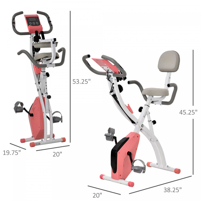 Soozier Velo D'exercice Droit 2 En 1 Stationnaire Pliable Magnetique Velo Couche Avec Bandes De Resistance Aux Bras Rose