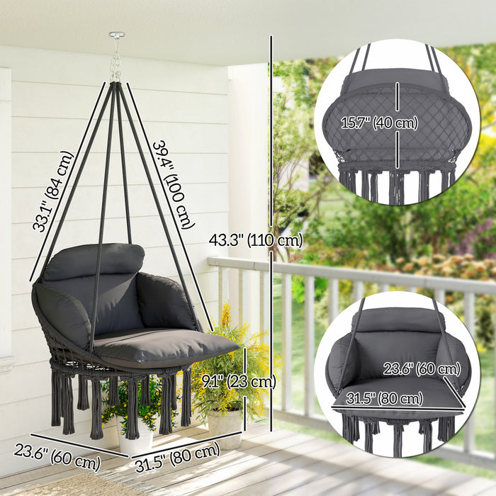 Outsunny Chaise Hamac Suspendue, Balancelle d'Exterieur Style Boheme avec Coussin, Gris