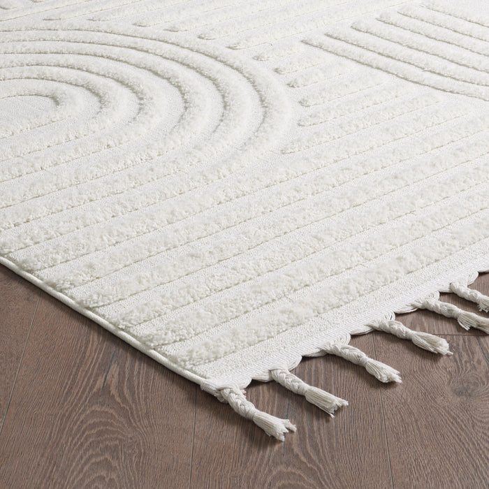 Carpette à poil long Quinto à motif de cercles géométriques - 2 pi 7 po x 8 pi