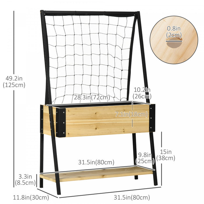 Outsunny Lit De Jardin Potager De Terrasse Lits De Jardin Sureleves D'exterieur Avec Grille D'escalade Et Etagere De Rangement Inferieure, Jardiniere Surelevee Avec Pieds Naturel