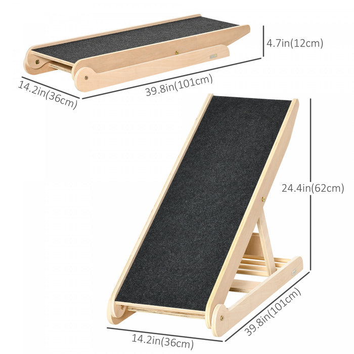 Pawhut Rampe Pour Chien Pour Canape, Lit, Rampe Pliable Hauteur Reglable 4 Niveaux De 14.75\" a 24.5\" Pour Chats Et Petits Chiens Avec Surface Moquette Antiderapante, Neutre