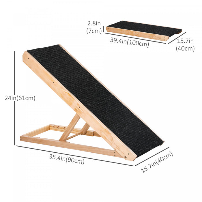 Pawhut Rampe Surelevee Pour Animaux De Compagnie Pour Chiens Et Chats, Pliable Et Reglable En Hauteur Avec Finition Antiderapante, Pin 35.5\"l X 16\"l X 24\"h, Noir