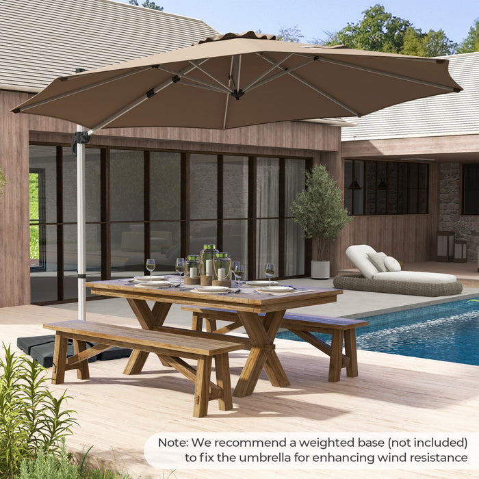 Costway Parasol d'exterieur rond a bras articule 11 pieds, avec rotation a 360° Marron