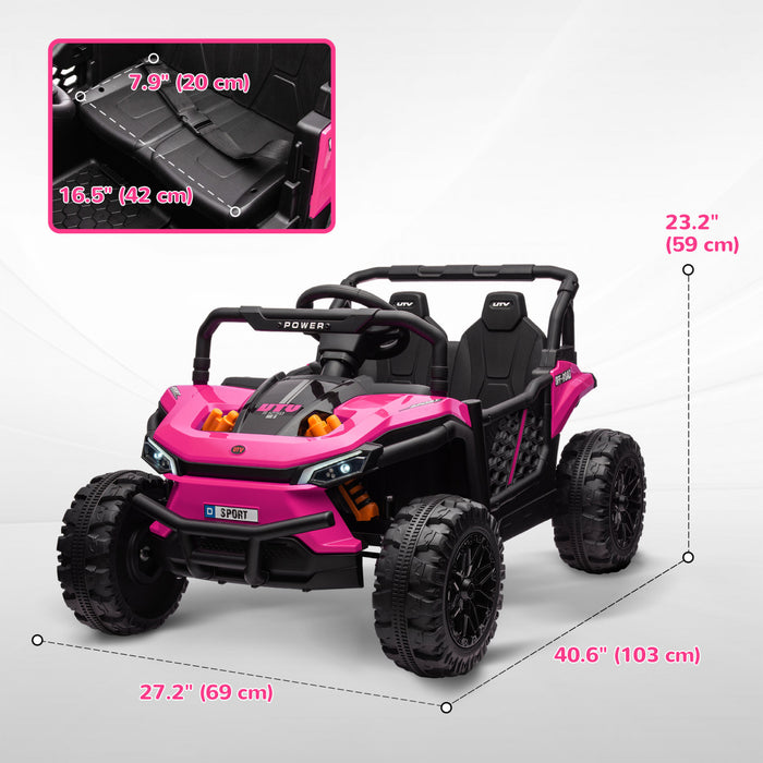 Qaba Voiture Electrique Pour Enfants, Alimentee Par Batterie 12 V, Camion Jouet Avec Telecommande, Suspension A Ressort, Phares Led, 3 Vitesses, Klaxon, Musique, Rose