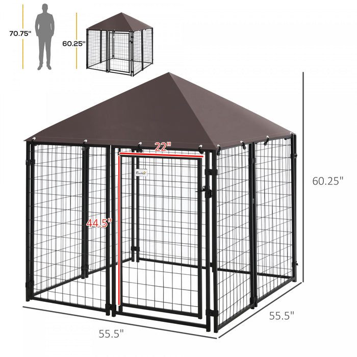 Pawhut Chenil Pour Chiens En Metal Et Tissu Oxford Toit Resistant Aux Intemperies Porte Verrouillable Espace Spacieux 55.5\" X 55.5\" X 60.25\" Noir