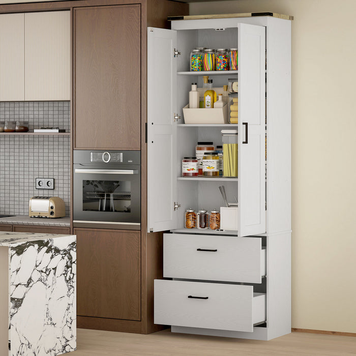 HOMCOM Armoire de garde-manger de cuisine 67\", etageres reglables, creme