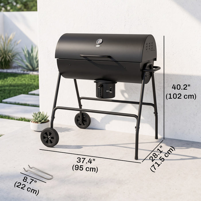 Outsunny Fumoir a Charbon Barrel, Barbecue sur Roulettes, Noir