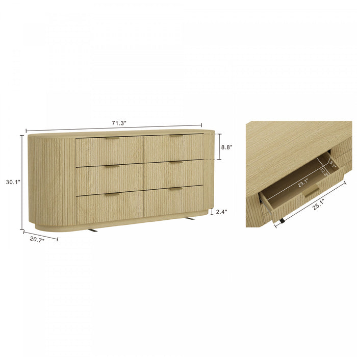 Commode Olivia Manhattan Moderne 71\" en chene naturel (6 tiroirs)