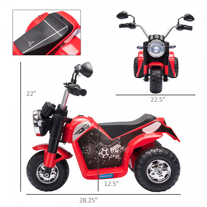 Aosom Kids Electric Motorcycle Ride-on Toy 3-roues Batterie Alimente Moto Rechargeable 6v Avec Klaxon Phares Moto Sons Realistes Vitesse 1,24mph Pour Filles Garcon 18 - 36 Mois Rouge