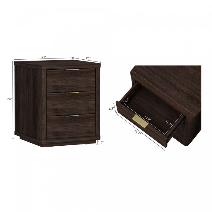 Table de nuit moderne Evelyn 20\" en brun (3 tiroirs)