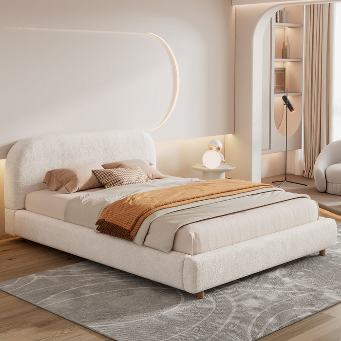 Lit Mia Rembourre en Tissu Boucle, Taille Queen - Beige Clair