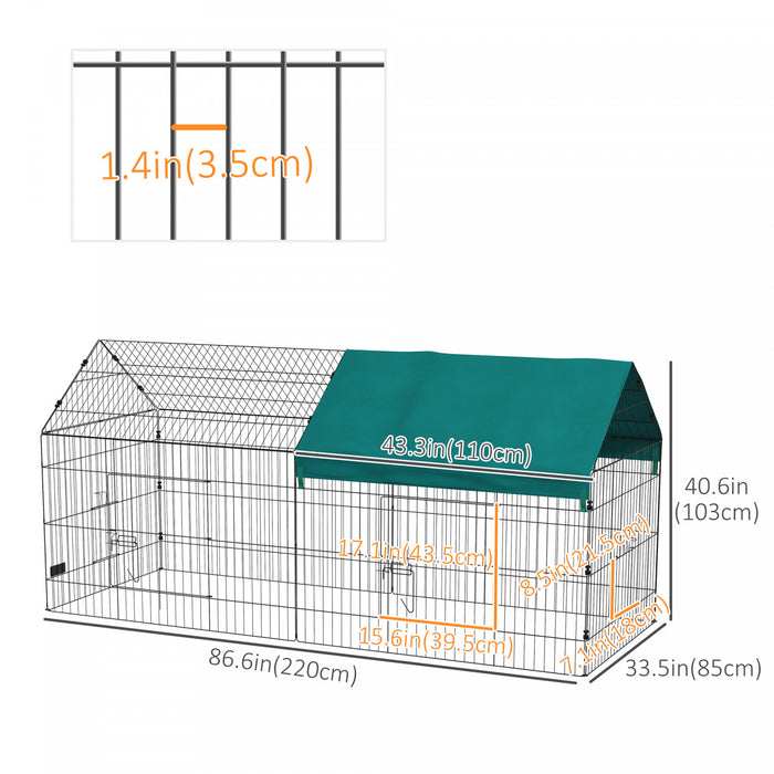 Pawhut Cage Pour Petits Animaux De 87\", Parc Pour Poulets, Lapins, Chinchillas, Parc Exterieur Pour Petits Animaux Avec Toit, Vert
