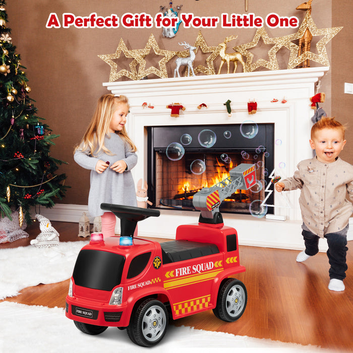 Costway Kids Ride On Fire Truck Foot-to-floor Sliding Push Car W / Musique Et Fabricant De Bulles