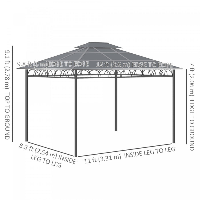 Outsunny Gazebo A Toit Rigide A Double Toit 10' X 12' Avec Rideaux, Kaki