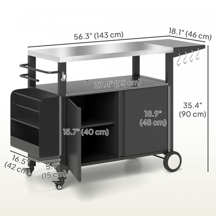Outsunny Chariot de barbecue, table de preparation avec table d'appoint