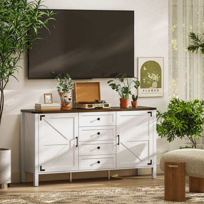 HOMCOM dBuffet e style ferme 59\" avec 2 portes de grange, blanc