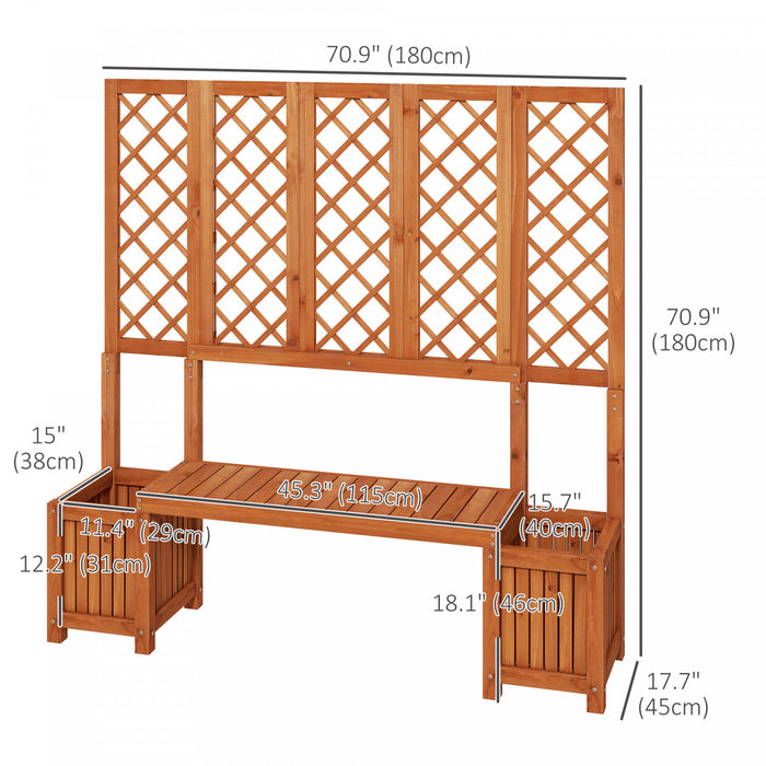 Outsunny Banc De Jardin En Bois Avec Treillis Et Jardinieres Pour Patio