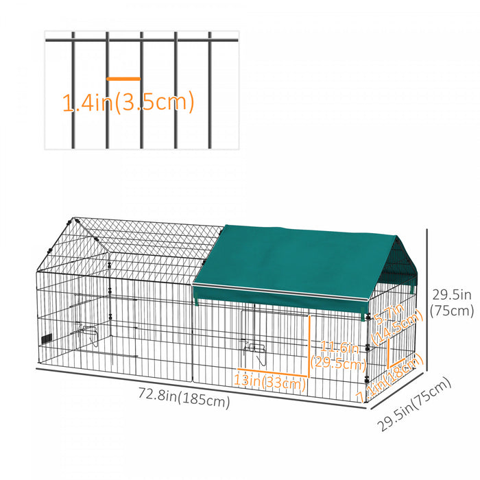 Pawhut Cage Pour Petits Animaux De 73\", Parc Pour Poulets, Lapins, Chinchillas, Parc Exterieur Pour Petits Animaux Avec Toit, Vert