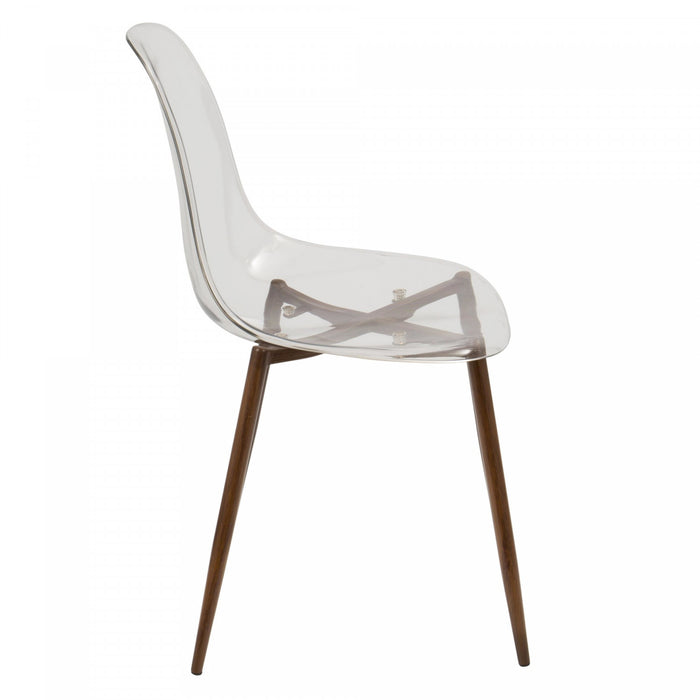 Chaise d’appoint de salle à manger moderne du milieu du 20e siècle Clara transparente et noyer - ensemble de 2