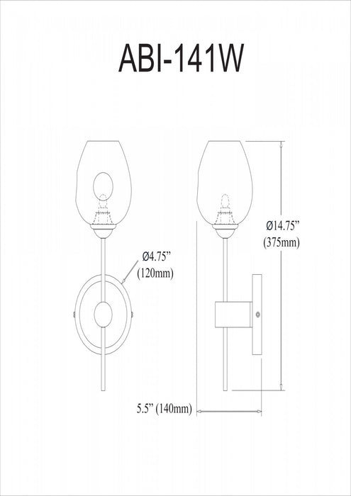 Applique murale Abii de Dainolite en verre transparent avec fini noir mat et 1 ampoule