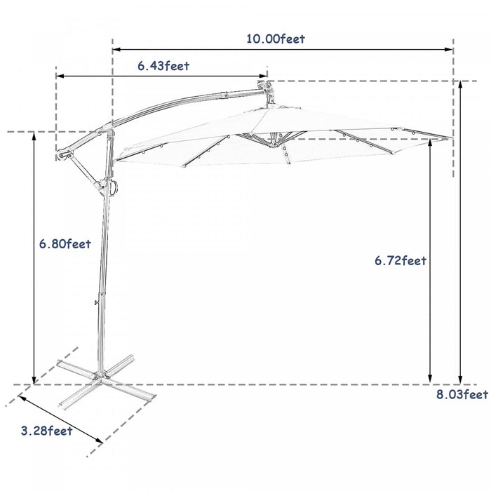 Costway Parasol deporte de patio de 10 pieds, alimente par energie solaire, LED, rotation a 360 degres, aluminium, bleu marine