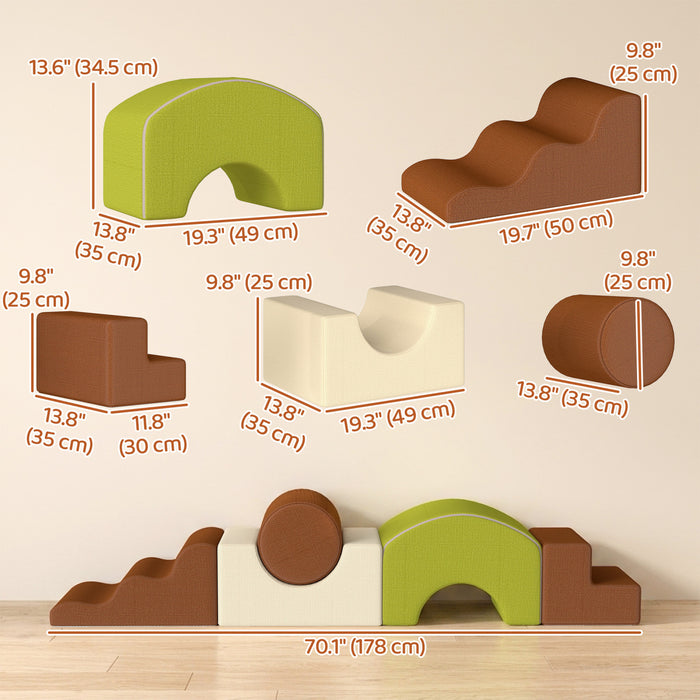 Qaba Jouets d’escalade pour tout-petits, 5 blocs en mousse avec base antiderapante