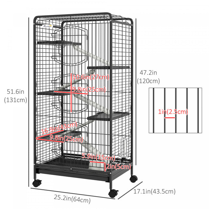 Pawhut Cage Pour Petits Animaux A 5 Niveaux Pour Lapins Et Chinchillas Avec Plateau Amovible, Rampe, Bouteille D'eau, Plat De Nourriture, Pour Une Utilisation En Interieur - Noir