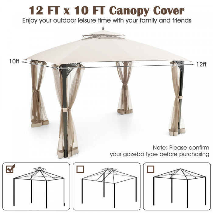 10’ X 12’ Patio Gazebo De Remplacement Couvercle Superieur A 2 Niveaux Canopy Cpai-84 Outdoor Beige