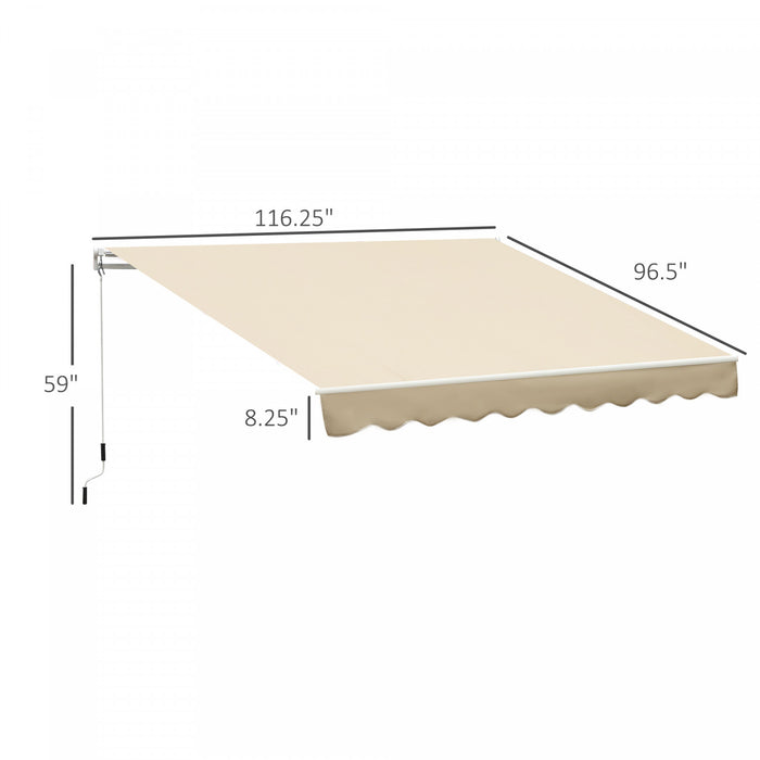 Outsunny Auvent De Patio Retractable Manuel De 10 X 8 Pieds Pare-soleil Resistant A L'eau Terrasse Exterieure Fenetre Porte Auvent Abri Cadre En Aluminium Beige