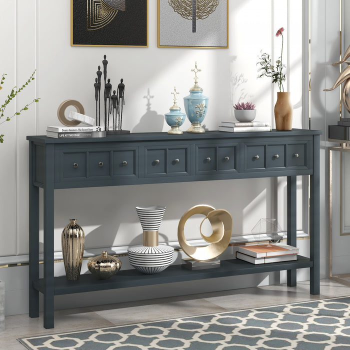 Table Console Michael En Bois Massif Pour Entree Avec Tiroirs De Rangement Et Etagere Inferieure - Bleu