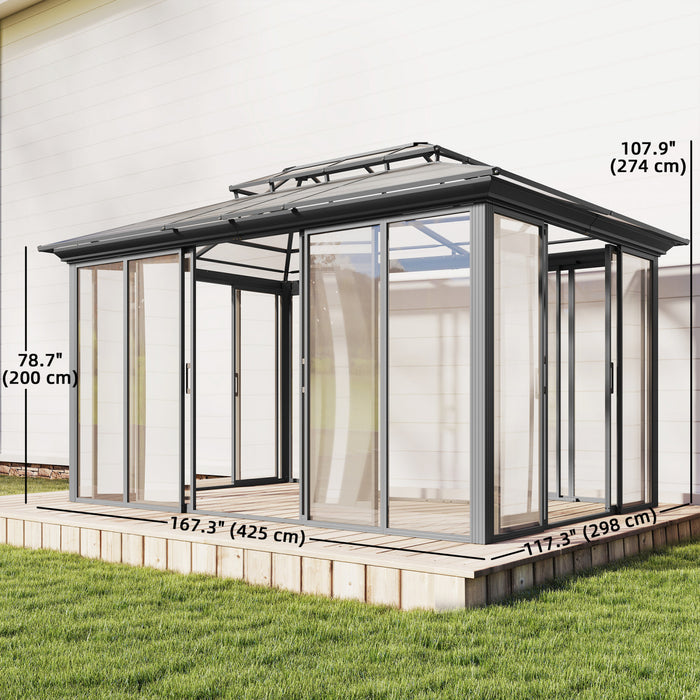 Outsunny Tonnelle de Jardin 3x4m en Aluminium avec Toit Rigide, Gris Fonce
