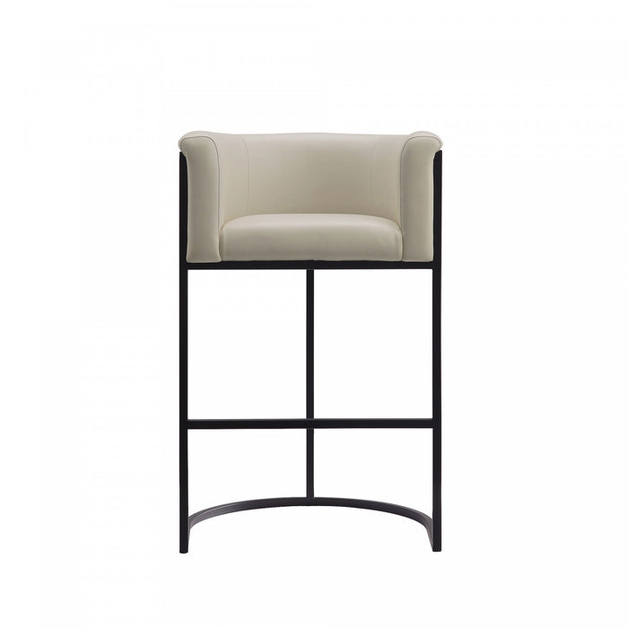 Tabouret de bar moderne du milieu du siecle en metal et tissu, coloris gris pierre